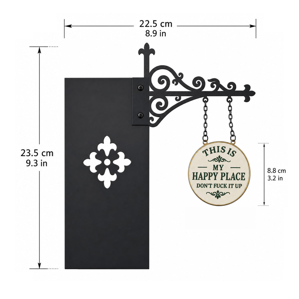 NookSpirit Happy Place Hanging Sign – Bookish Décor with Gothic Bracket