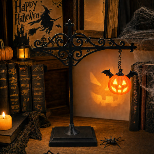 NookSpirit Bat-Wing Pumpkin Lantern – Halloween Light with Gothic Stand