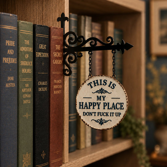 NookSpirit Happy Place Hanging Sign – Bookish Décor with Gothic Bracket