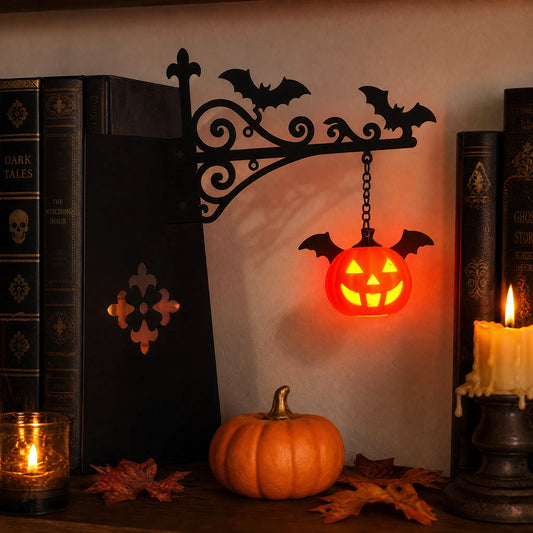NookSpirit Bat Pumpkin Bookshelf Lantern –Nook Light Bookshelf Lamp