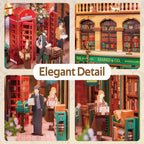84 Charing Cross Road detail collage showing the bookshop, red telephone box and miniature figures.