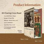 84 Charing Cross Road book nook specification card with finished dimensions.