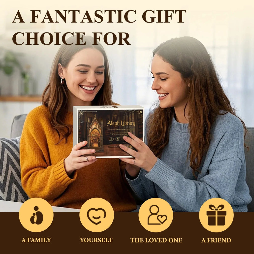 Two women holding an Aleph Library kit box.
