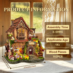 Dreamy Cottage specification card with finished dimensions and assembly information.