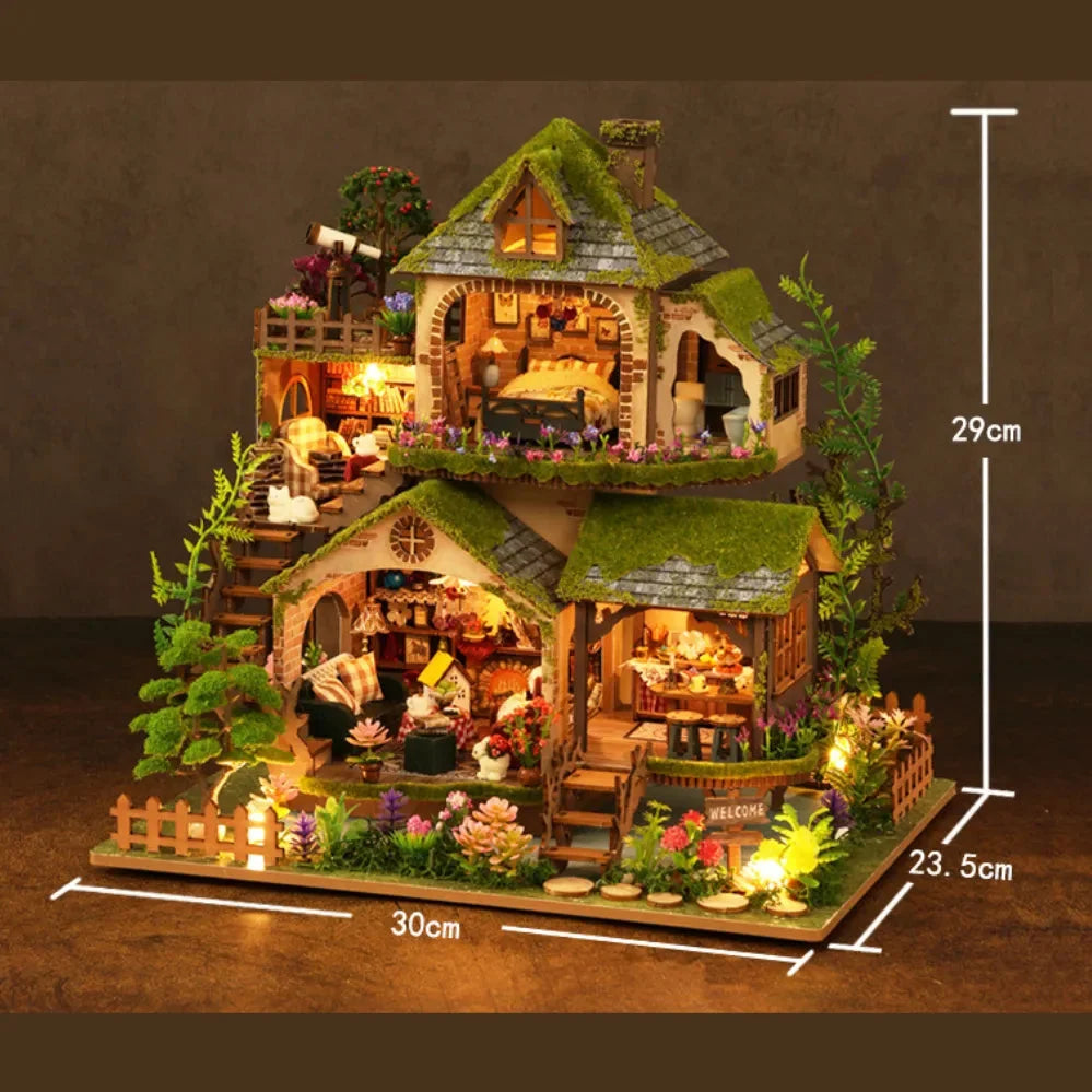 Forest Adventure miniature cottage dimension diagram.