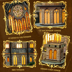 Glen Sky Citadel details showing a rose window, glass-style tower windows and observation tower.