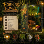 Hobbins Hovel specification card showing dimensions and close-ups of the woodland scene.