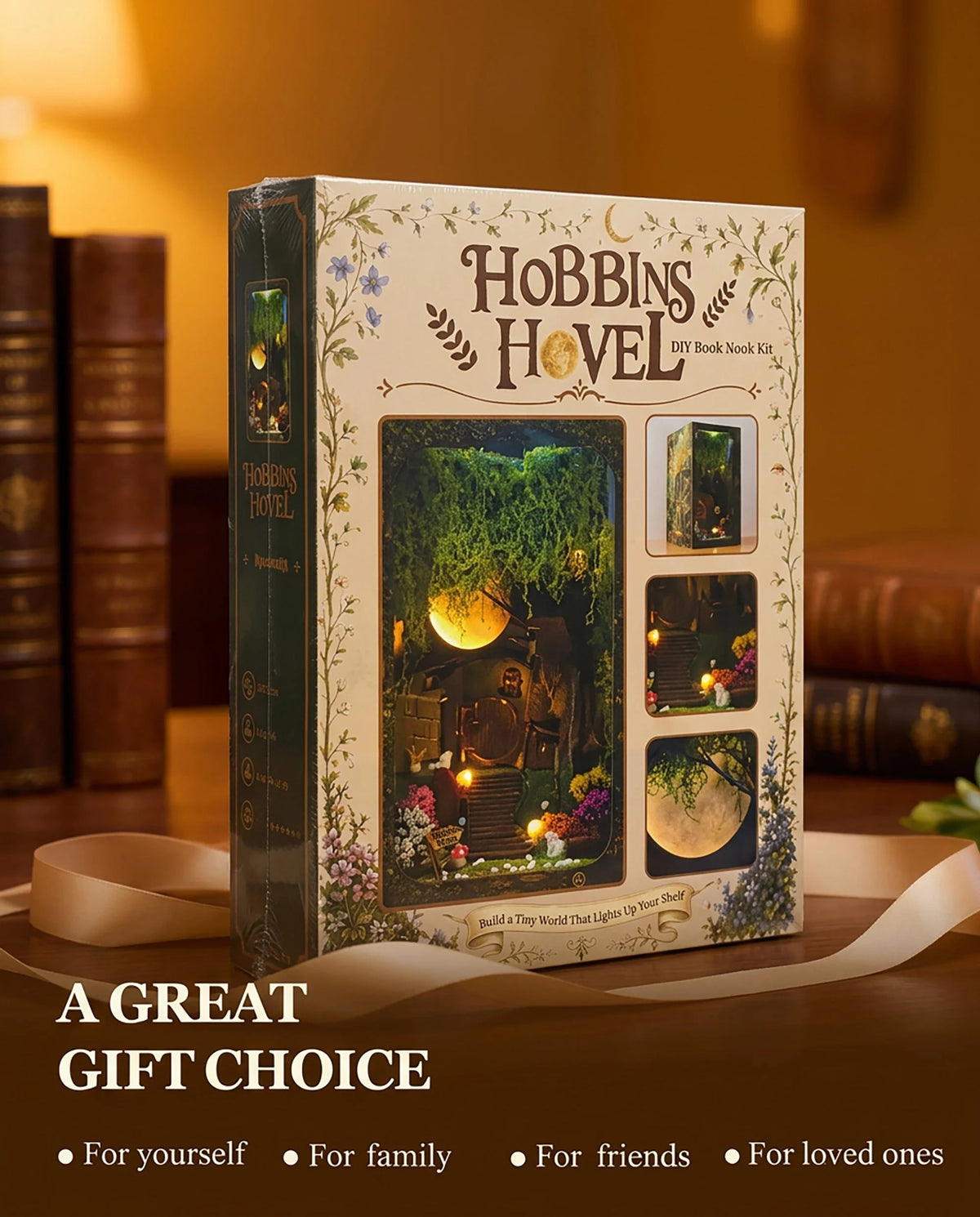 Hobbins Hovel illustrated kit box displayed beside books.