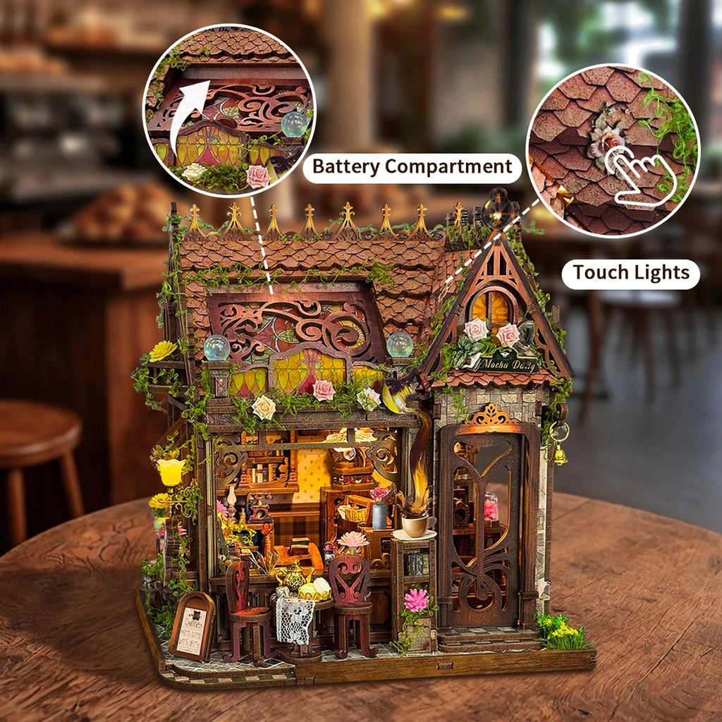 Mocha Diary with close-ups of the roof battery compartment and touch-lighting control.