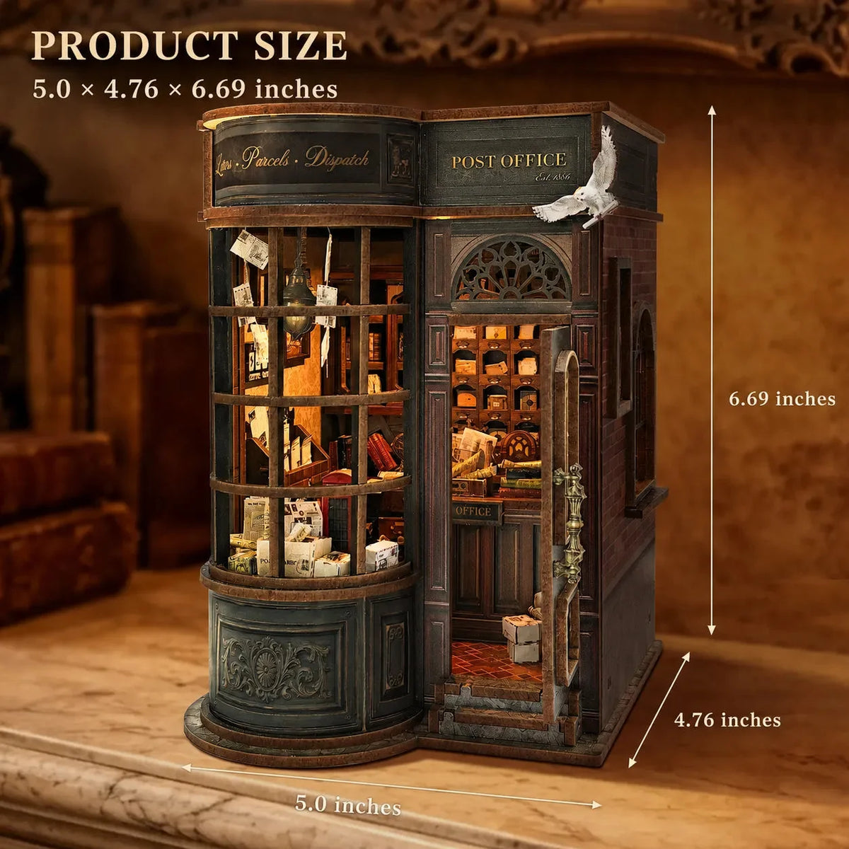 Night Owl Courier dimension diagram with a complete view of the postal storefront.