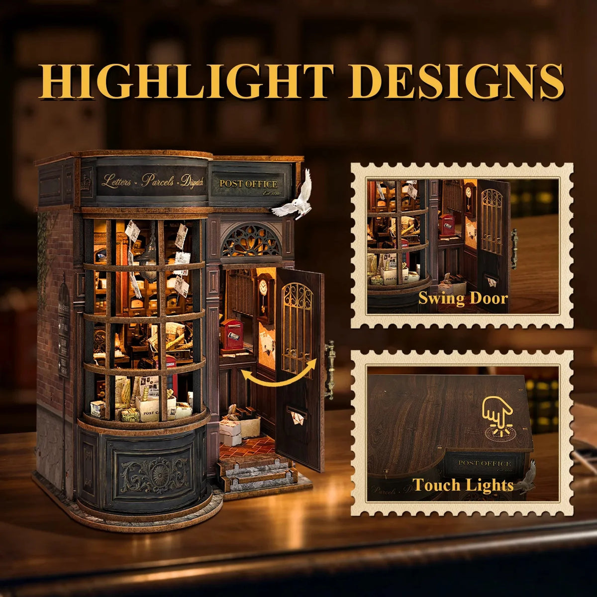 Night Owl Courier feature illustration showing the swing door and touch-lighting control.