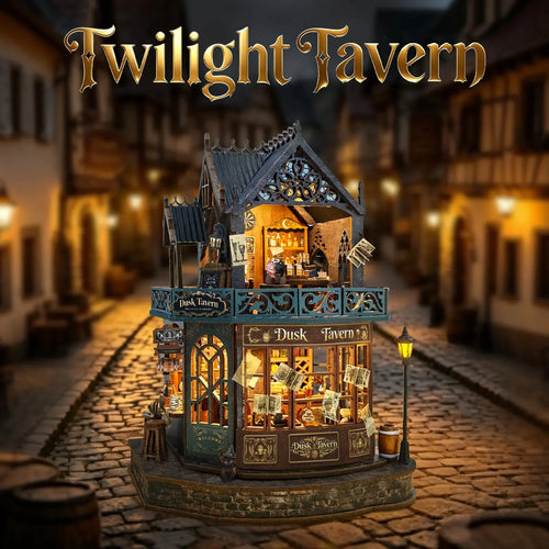 Twilight Tavern model against a cobbled-street backdrop.